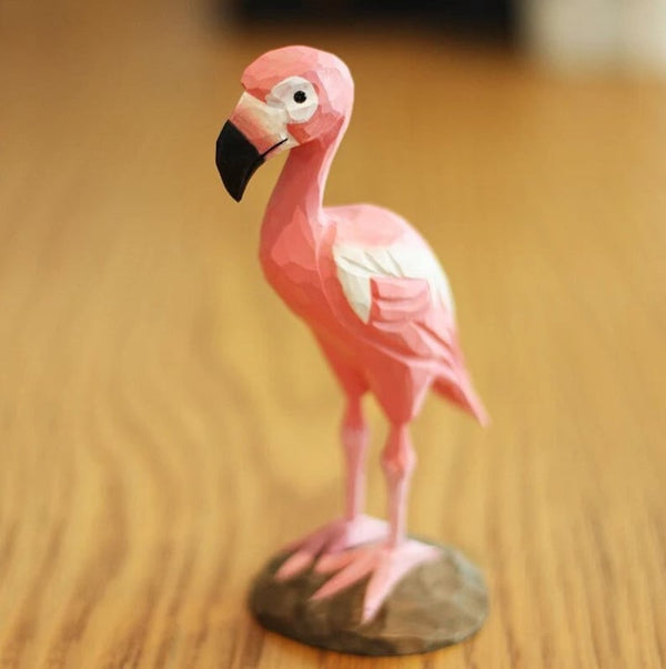 Handmade Wooden Flamingo, Pink Flamingo Statue For Home Decor