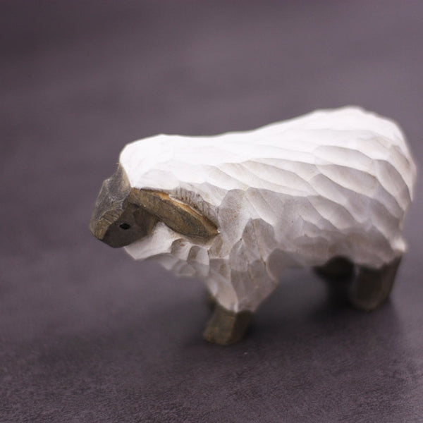 Hand Carved Wooden Sheep Figurine for Home Decor and Gifts